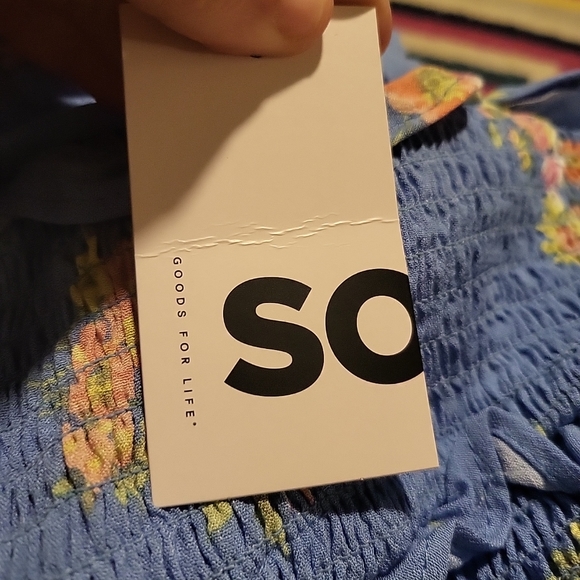 NWT Juniors XL SO Smocked Ruffles Blouse Blue Flower Puff Sleeve Crop Top - Picture 12 of 12